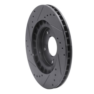 Honda S2000 Brake Rotor (1) - Front Right - R1 Concepts - Drilled & Slotted - Black - `00-`09